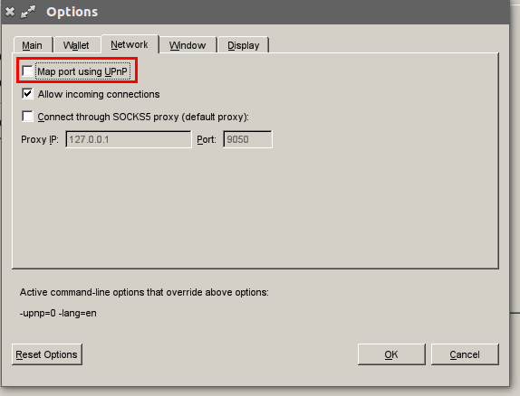 Disabling UPnP in the GUI